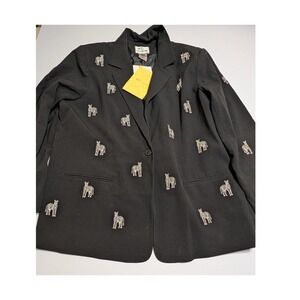 Quacker Factory Womens Zebra Embroidered Blazer Black White 1X NWT A50170